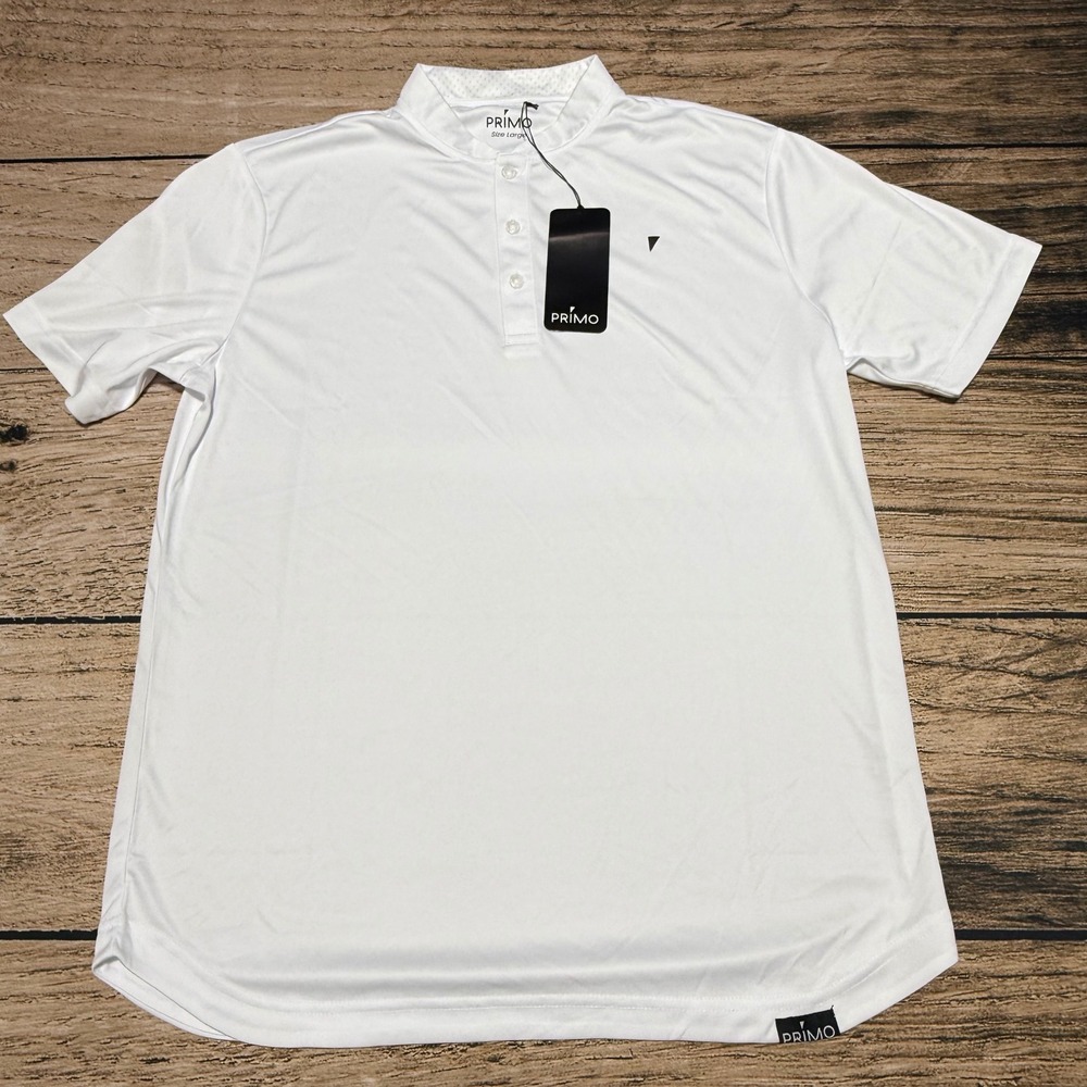 Primo Blade Collar Polo Men Large White Golf Performance Short Sleeve Shirt NWT